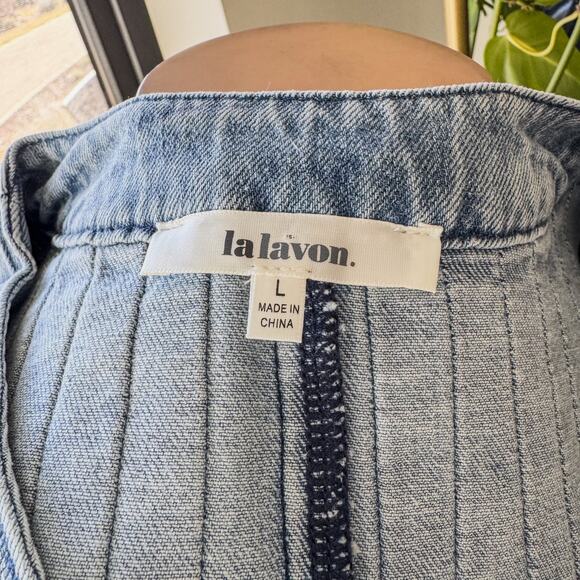 Lalavon,  Denim Pleated Bow Tie Front Long Sleeve Mini Dress, Women’s Large - Picture 8 of 13